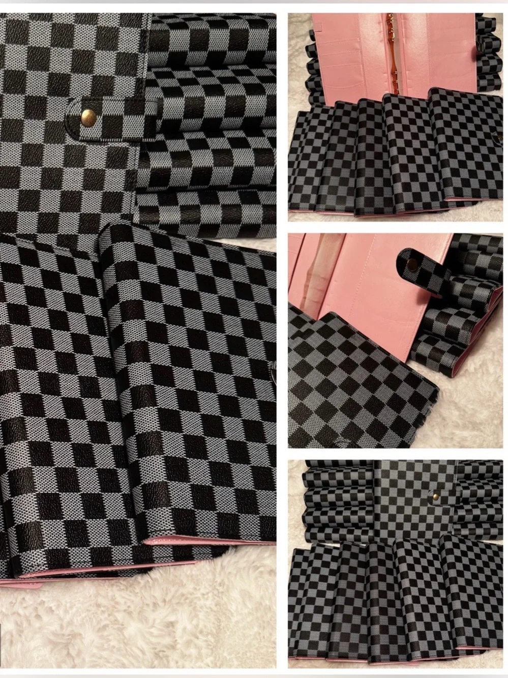 Luxury Checkered Agenda Binder Planner A5 [Blue & Black | Pink w/Rose Gold-Ring]